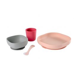 Beaba tunisie materna.tn Coffret repas en silicone 4 pièces rose