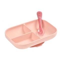 Beaba tunisie materna.tn Set repas silicone avec ventouse rose