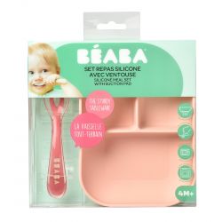 Beaba tunisie materna.tn Set repas silicone avec ventouse rose