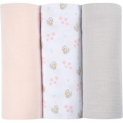 Beaba tunisie materna.tn Lot de 3 langes en coton Cygne rose